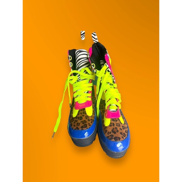 Cape Robbin Commander Multi-Color Lug Sole Lace Up Chunk Heel Platform Boots 10M - Picture 2 of 11